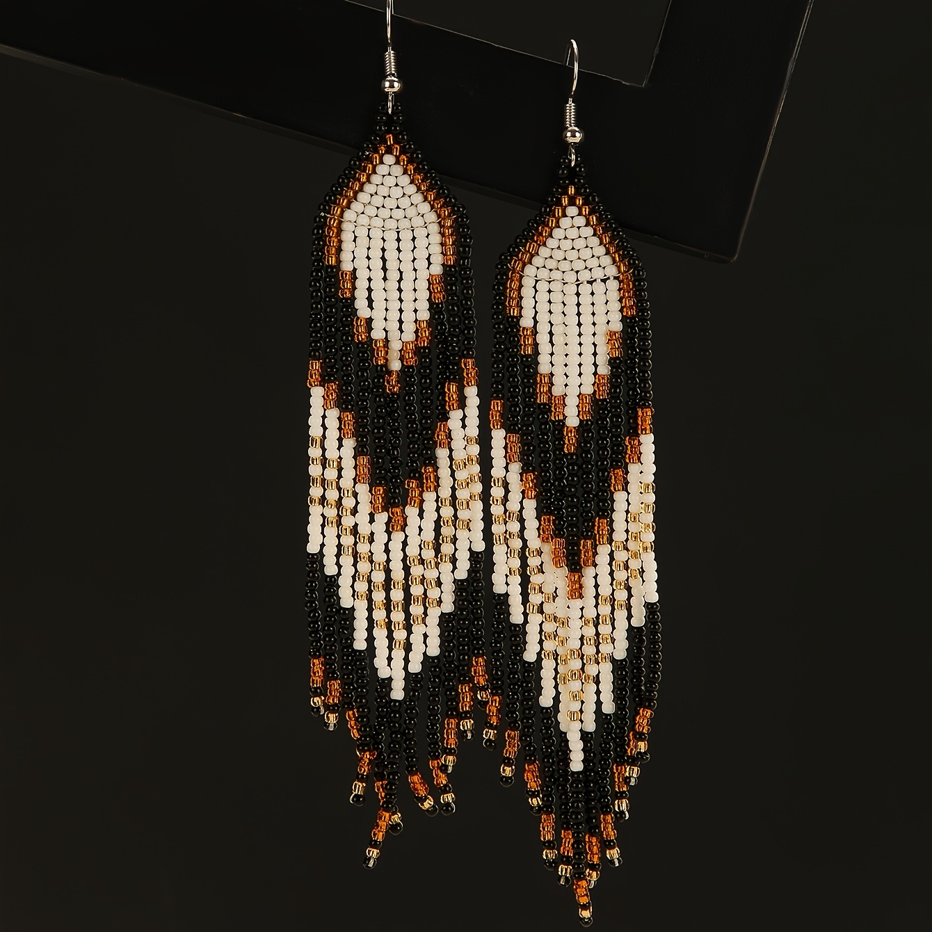 Women's Handmade Beaded Tassel Earrings, Two-Tone Set